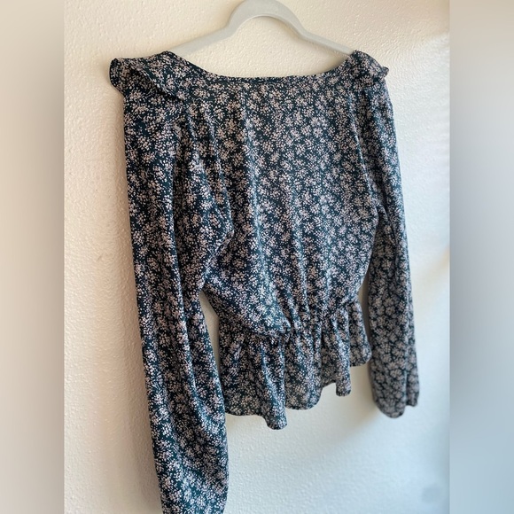 Rokoko Floral Wrap Blouse – Long Sleeve Peplum Top (Small) - Picture 5 of 5